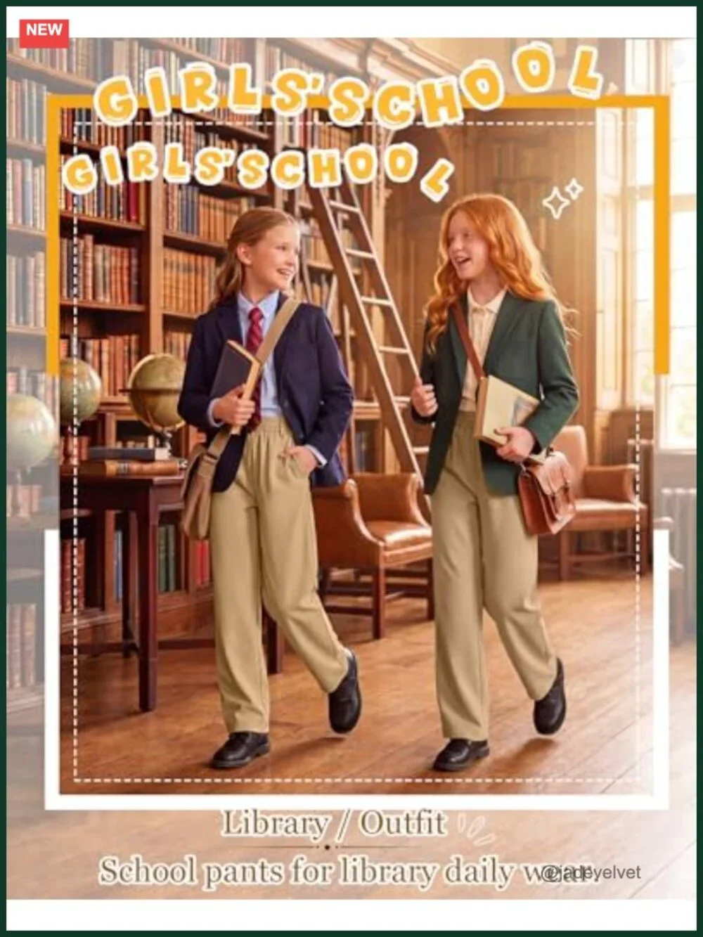 3 Pack Girls School Uniform Pants Straight Fit Twill Elastic Waist with Pockets